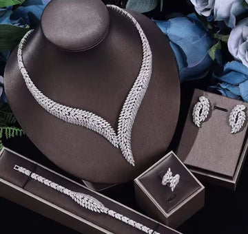 2025 Hot Sale – 4-Piece Cubic Zirconia Bridal Jewelry Set for Women