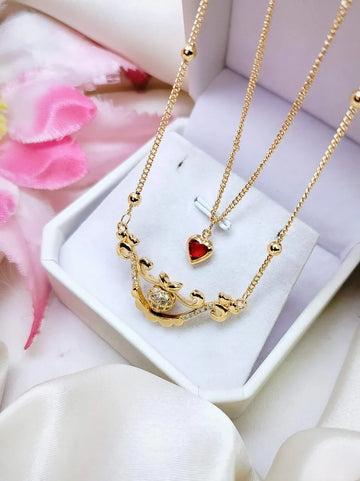 Zaivraat Gold-Plated Heart & Infinity Pendant Necklace – Double Layered, Elegant Gift