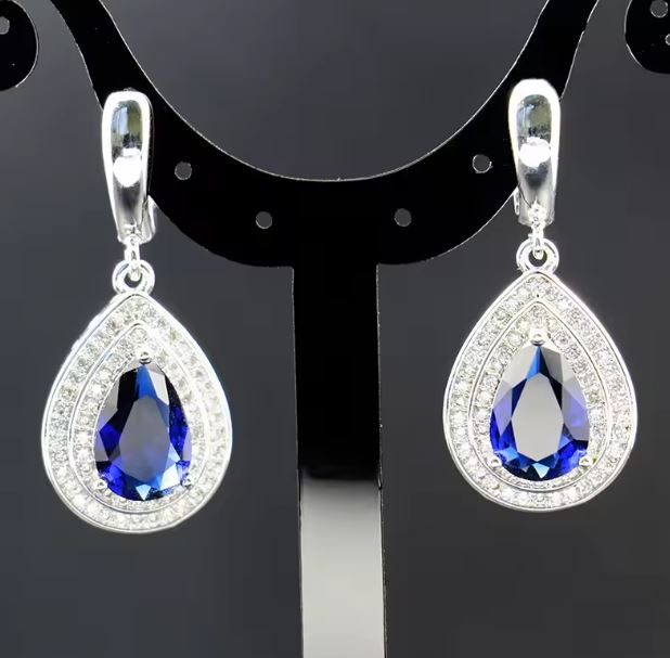 HuiSept Silver Wedding Jewelry Set – Necklace, Earrings, Ring & Bracelet with Sapphire